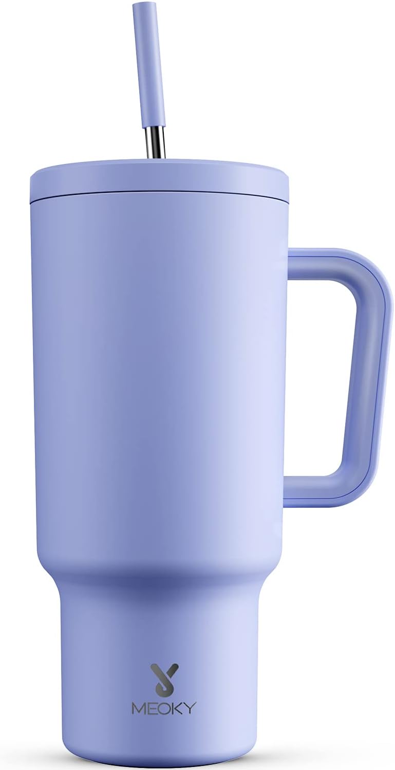 40 oz Tumbler with Handle and Straw: Stainless Steel Insulated Tumbler with Lid and Straw - 100% Leak Proof Tumbler for Car Cup Holders - Travelers Commuters Workers, Blue Rose