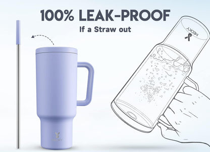 40 oz Tumbler with Handle and Straw: Stainless Steel Insulated Tumbler with Lid and Straw - 100% Leak Proof Tumbler for Car Cup Holders - Travelers Commuters Workers, Blue Rose
