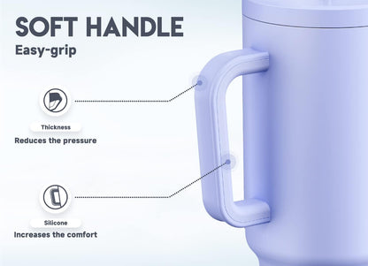 40 oz Tumbler with Handle and Straw: Stainless Steel Insulated Tumbler with Lid and Straw - 100% Leak Proof Tumbler for Car Cup Holders - Travelers Commuters Workers, Blue Rose