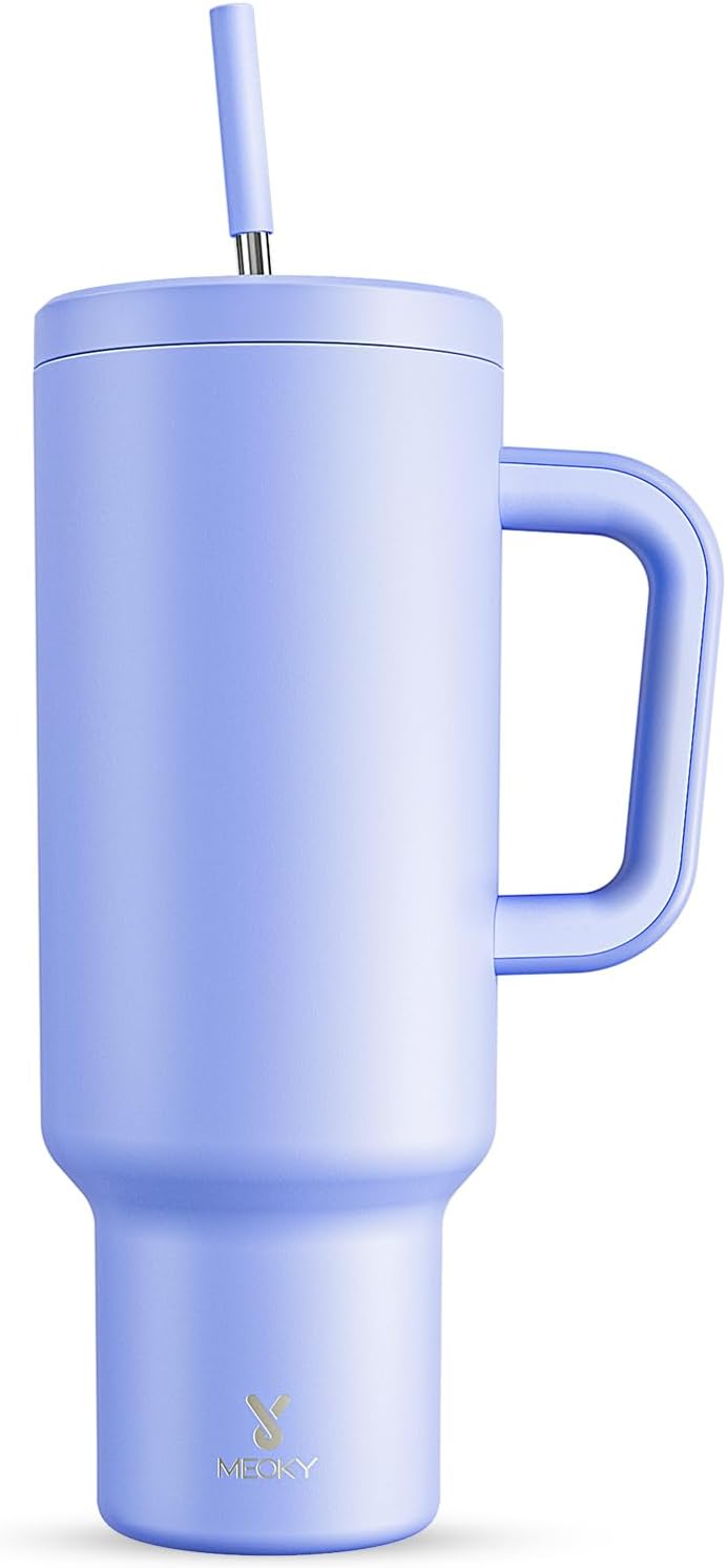 40 oz Tumbler with Handle and Straw: Stainless Steel Insulated Tumbler with Lid and Straw - 100% Leak Proof Tumbler for Car Cup Holders - Travelers Commuters Workers, Blue Rose