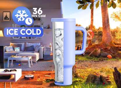 40 oz Tumbler with Handle and Straw: Stainless Steel Insulated Tumbler with Lid and Straw - 100% Leak Proof Tumbler for Car Cup Holders - Travelers Commuters Workers, Blue Rose