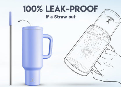40 oz Tumbler with Handle and Straw: Stainless Steel Insulated Tumbler with Lid and Straw - 100% Leak Proof Tumbler for Car Cup Holders - Travelers Commuters Workers, Blue Rose
