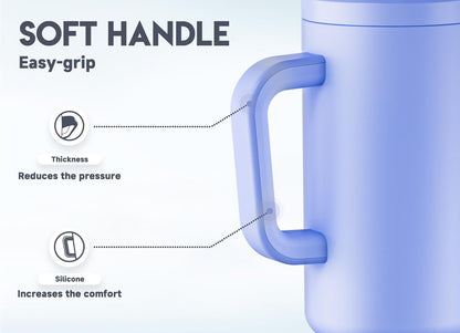 40 oz Tumbler with Handle and Straw: Stainless Steel Insulated Tumbler with Lid and Straw - 100% Leak Proof Tumbler for Car Cup Holders - Travelers Commuters Workers, Blue Rose