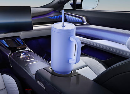 40 oz Tumbler with Handle and Straw: Stainless Steel Insulated Tumbler with Lid and Straw - 100% Leak Proof Tumbler for Car Cup Holders - Travelers Commuters Workers, Blue Rose
