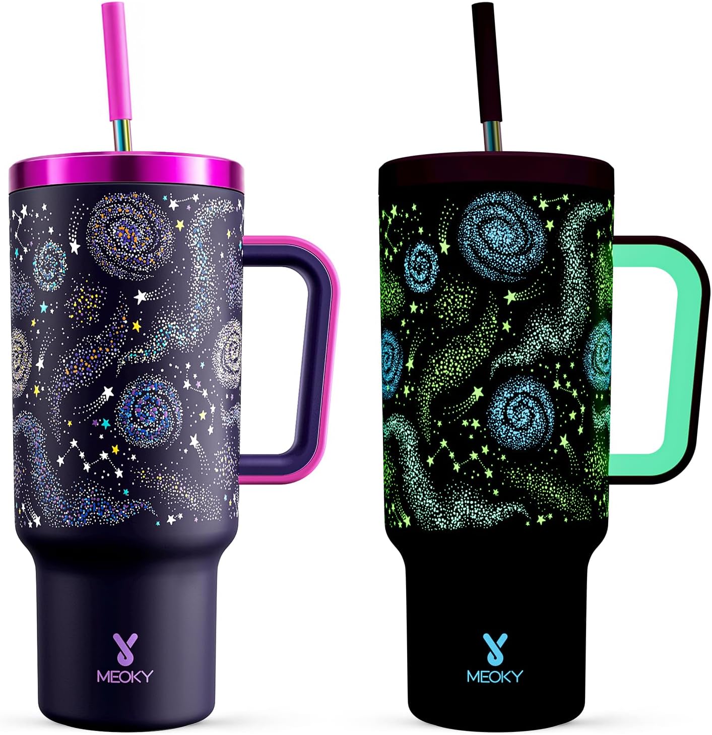 40 oz Tumbler with Handle and Straw: Stainless Steel Insulated Tumbler with Lid and Straw - 100% Leak Proof Tumbler for Car Cup Holders - Travelers Commuters Workers, Blue Rose