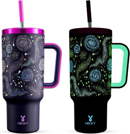 40 oz Tumbler with Handle and Straw: Stainless Steel Insulated Tumbler with Lid and Straw - 100% Leak Proof Tumbler for Car Cup Holders - Travelers Commuters Workers, Blue Rose