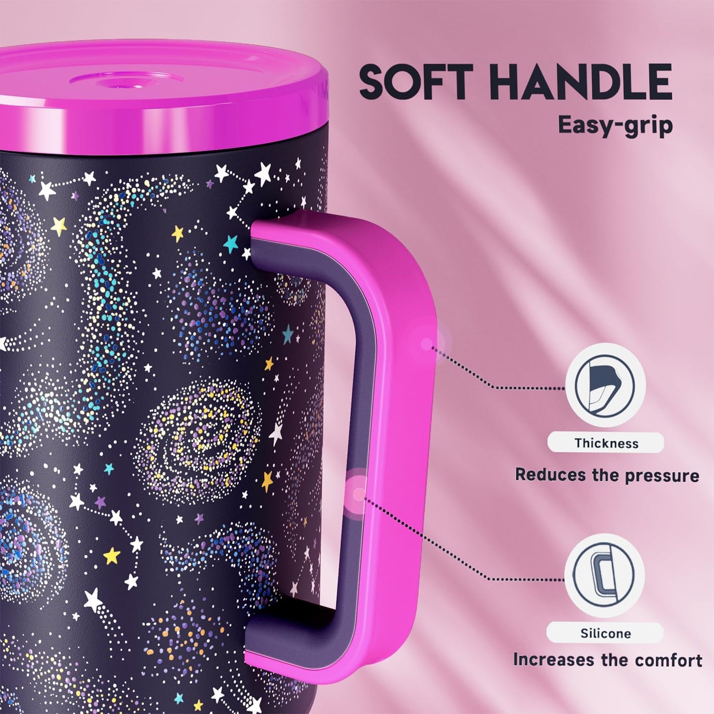 40 oz Tumbler with Handle and Straw: Stainless Steel Insulated Tumbler with Lid and Straw - 100% Leak Proof Tumbler for Car Cup Holders - Travelers Commuters Workers, Blue Rose