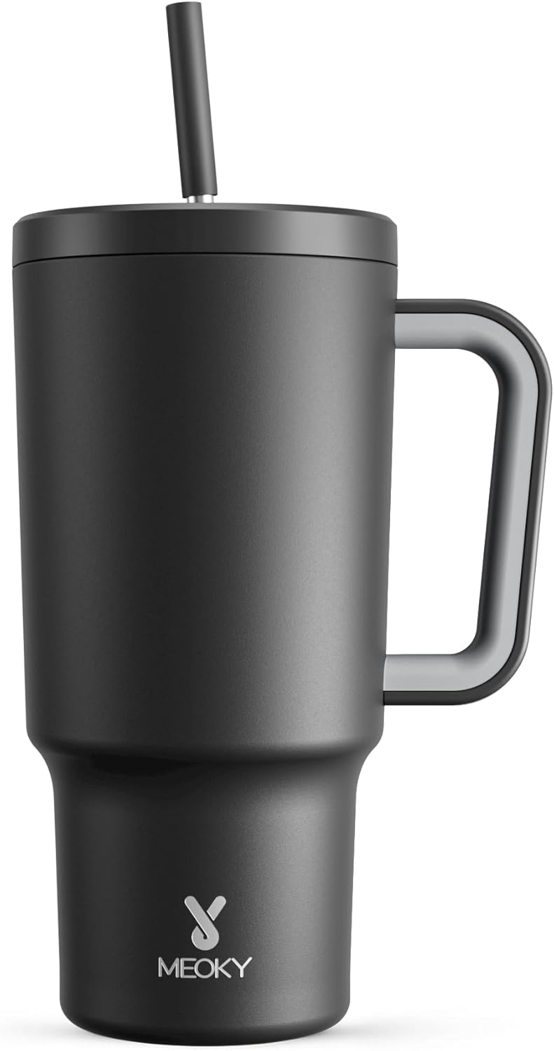 40 oz Tumbler with Handle and Straw: Stainless Steel Insulated Tumbler with Lid and Straw - 100% Leak Proof Tumbler for Car Cup Holders - Travelers Commuters Workers, Blue Rose