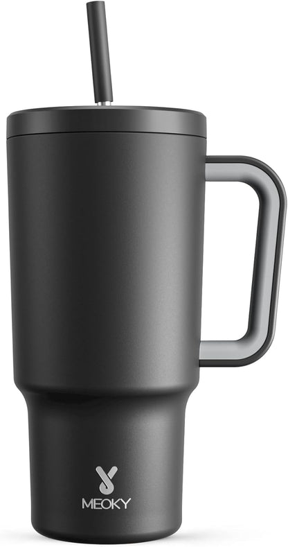 40 oz Tumbler with Handle and Straw: Stainless Steel Insulated Tumbler with Lid and Straw - 100% Leak Proof Tumbler for Car Cup Holders - Travelers Commuters Workers, Blue Rose
