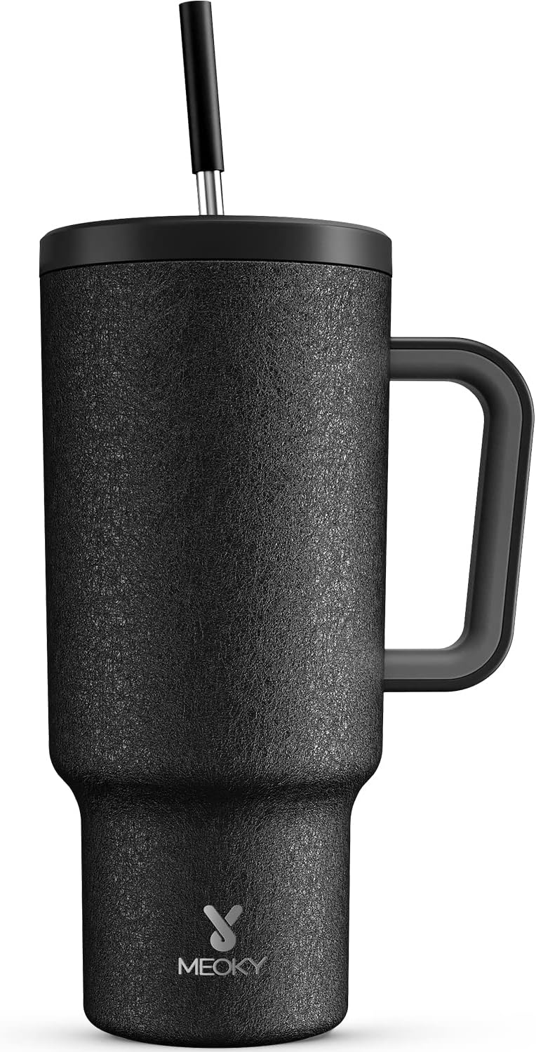 40 oz Tumbler with Handle and Straw: Stainless Steel Insulated Tumbler with Lid and Straw - 100% Leak Proof Tumbler for Car Cup Holders - Travelers Commuters Workers, Blue Rose