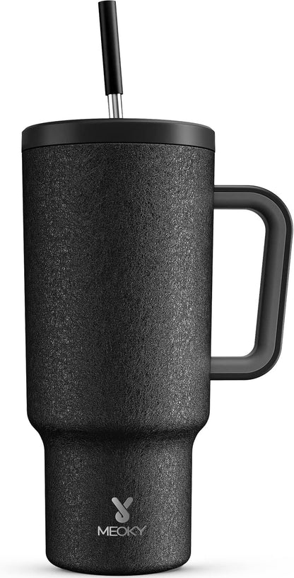 40 oz Tumbler with Handle and Straw: Stainless Steel Insulated Tumbler with Lid and Straw - 100% Leak Proof Tumbler for Car Cup Holders - Travelers Commuters Workers, Blue Rose