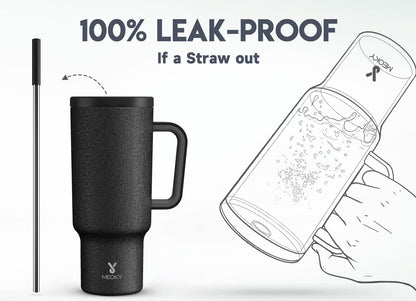 40 oz Tumbler with Handle and Straw: Stainless Steel Insulated Tumbler with Lid and Straw - 100% Leak Proof Tumbler for Car Cup Holders - Travelers Commuters Workers, Blue Rose