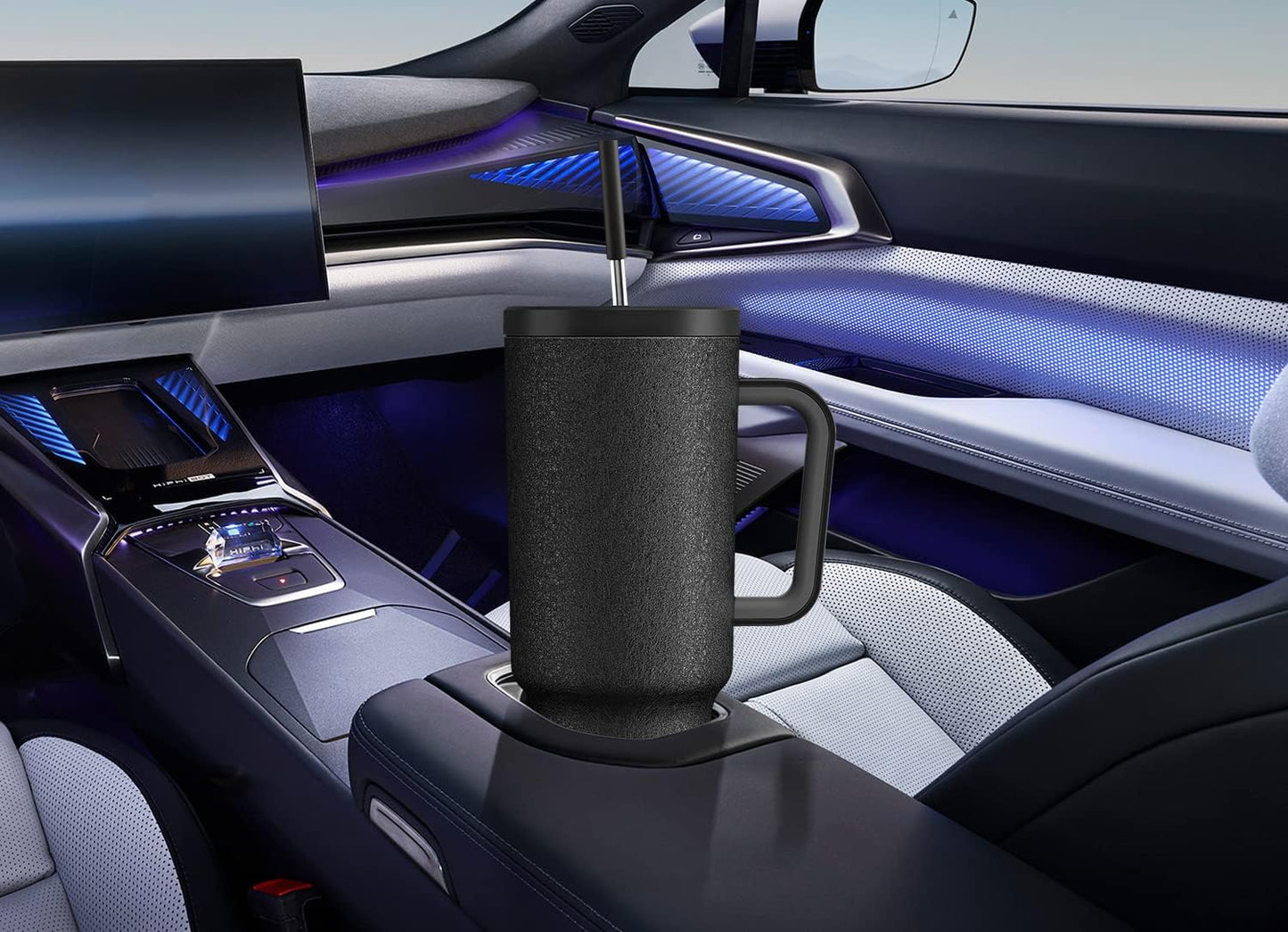 40 oz Tumbler with Handle and Straw: Stainless Steel Insulated Tumbler with Lid and Straw - 100% Leak Proof Tumbler for Car Cup Holders - Travelers Commuters Workers, Blue Rose