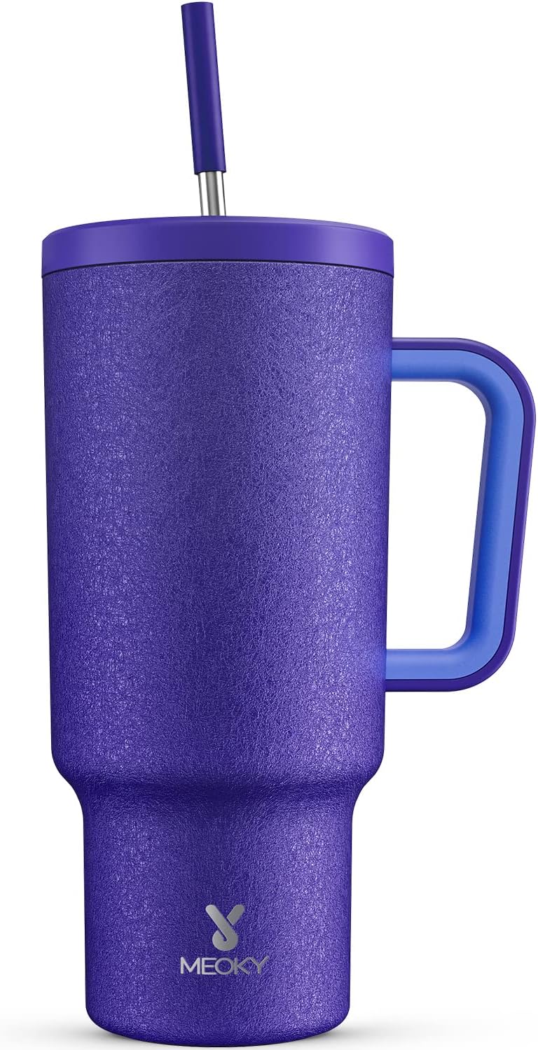 40 oz Tumbler with Handle and Straw: Stainless Steel Insulated Tumbler with Lid and Straw - 100% Leak Proof Tumbler for Car Cup Holders - Travelers Commuters Workers, Blue Rose