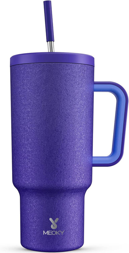 40 oz Tumbler with Handle and Straw: Stainless Steel Insulated Tumbler with Lid and Straw - 100% Leak Proof Tumbler for Car Cup Holders - Travelers Commuters Workers, Blue Rose