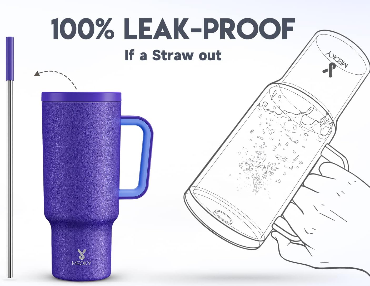 40 oz Tumbler with Handle and Straw: Stainless Steel Insulated Tumbler with Lid and Straw - 100% Leak Proof Tumbler for Car Cup Holders - Travelers Commuters Workers, Blue Rose