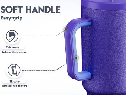 40 oz Tumbler with Handle and Straw: Stainless Steel Insulated Tumbler with Lid and Straw - 100% Leak Proof Tumbler for Car Cup Holders - Travelers Commuters Workers, Blue Rose