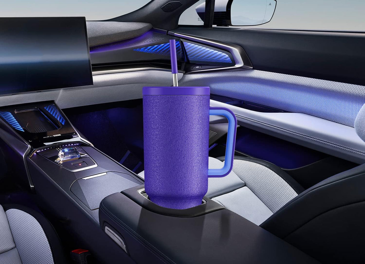 40 oz Tumbler with Handle and Straw: Stainless Steel Insulated Tumbler with Lid and Straw - 100% Leak Proof Tumbler for Car Cup Holders - Travelers Commuters Workers, Blue Rose