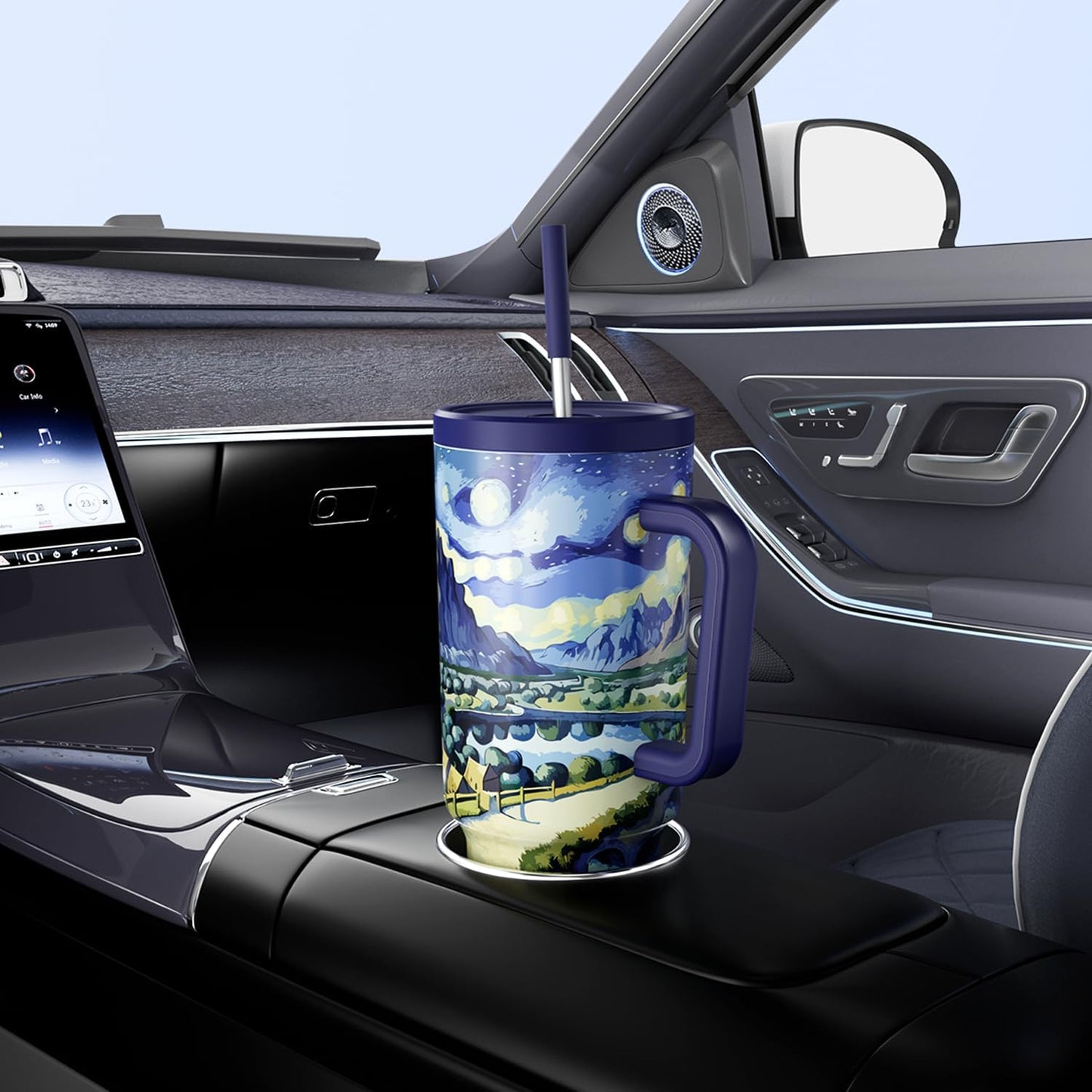 40 oz Tumbler with Handle and Straw: Stainless Steel Insulated Tumbler with Lid and Straw - 100% Leak Proof Tumbler for Car Cup Holders - Travelers Commuters Workers, Blue Rose