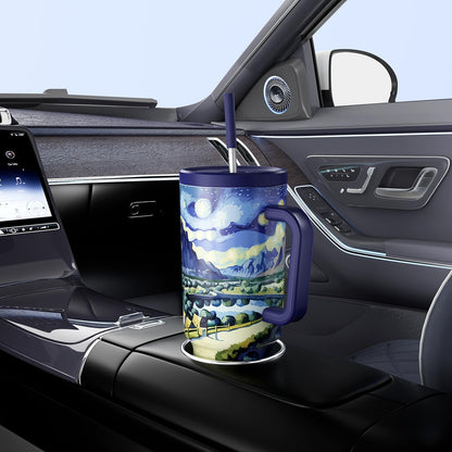 40 oz Tumbler with Handle and Straw: Stainless Steel Insulated Tumbler with Lid and Straw - 100% Leak Proof Tumbler for Car Cup Holders - Travelers Commuters Workers, Blue Rose
