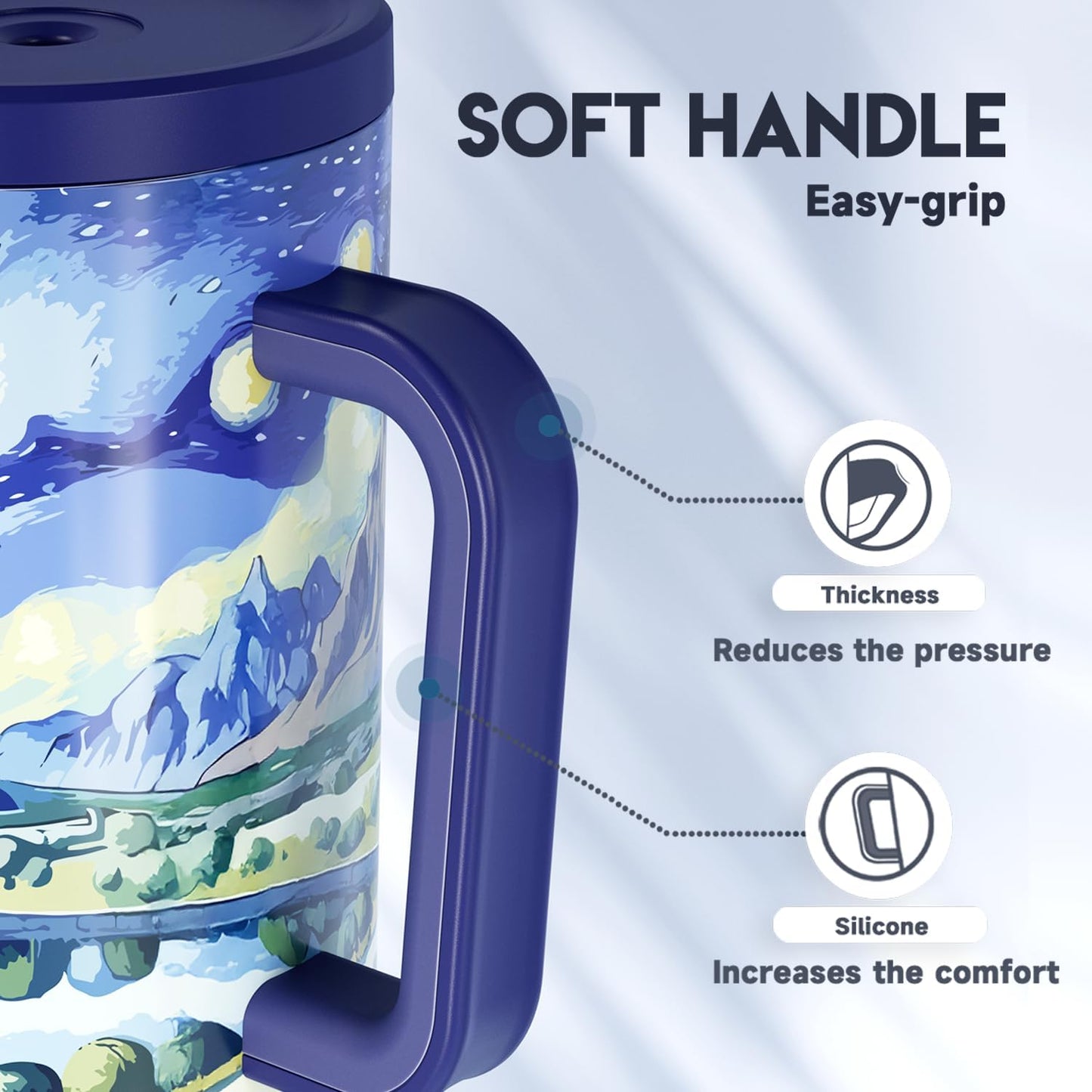 40 oz Tumbler with Handle and Straw: Stainless Steel Insulated Tumbler with Lid and Straw - 100% Leak Proof Tumbler for Car Cup Holders - Travelers Commuters Workers, Blue Rose