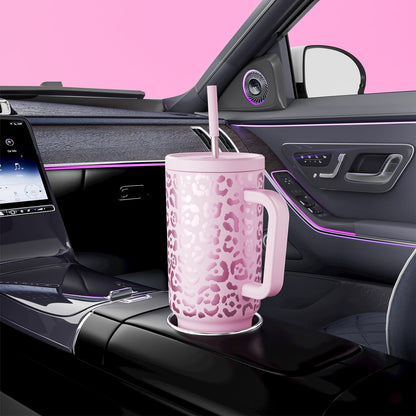 40 oz Tumbler with Handle and Straw: Stainless Steel Insulated Tumbler with Lid and Straw - 100% Leak Proof Tumbler for Car Cup Holders - Travelers Commuters Workers, Blue Rose