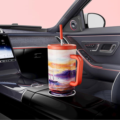 40 oz Tumbler with Handle and Straw: Stainless Steel Insulated Tumbler with Lid and Straw - 100% Leak Proof Tumbler for Car Cup Holders - Travelers Commuters Workers, Blue Rose