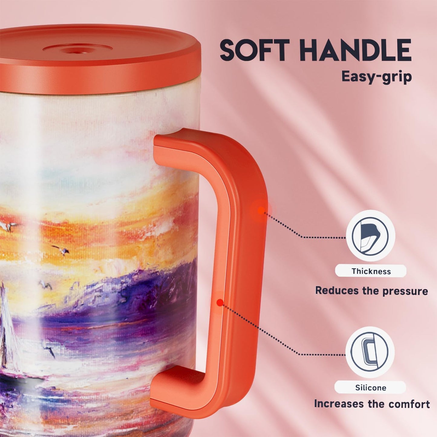 40 oz Tumbler with Handle and Straw: Stainless Steel Insulated Tumbler with Lid and Straw - 100% Leak Proof Tumbler for Car Cup Holders - Travelers Commuters Workers, Blue Rose