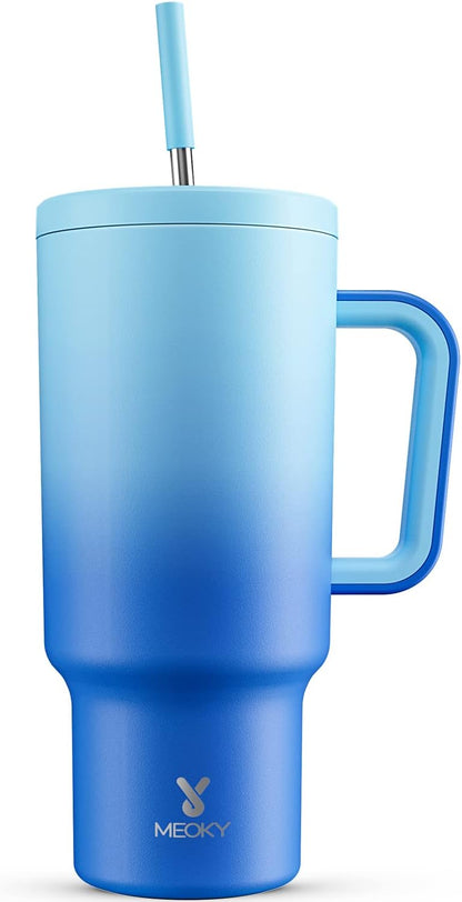40 oz Tumbler with Handle and Straw: Stainless Steel Insulated Tumbler with Lid and Straw - 100% Leak Proof Tumbler for Car Cup Holders - Travelers Commuters Workers, Blue Rose