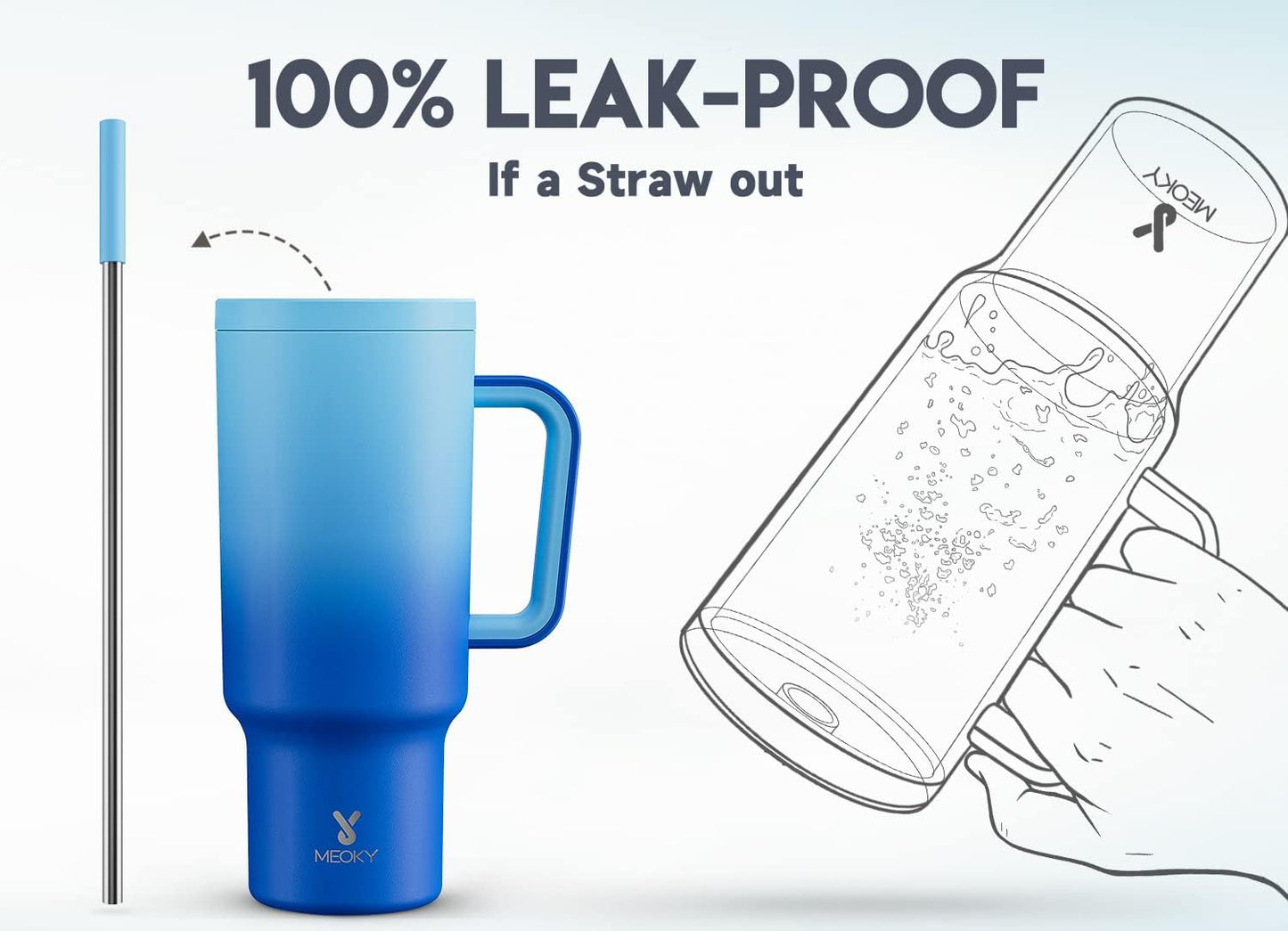 40 oz Tumbler with Handle and Straw: Stainless Steel Insulated Tumbler with Lid and Straw - 100% Leak Proof Tumbler for Car Cup Holders - Travelers Commuters Workers, Blue Rose