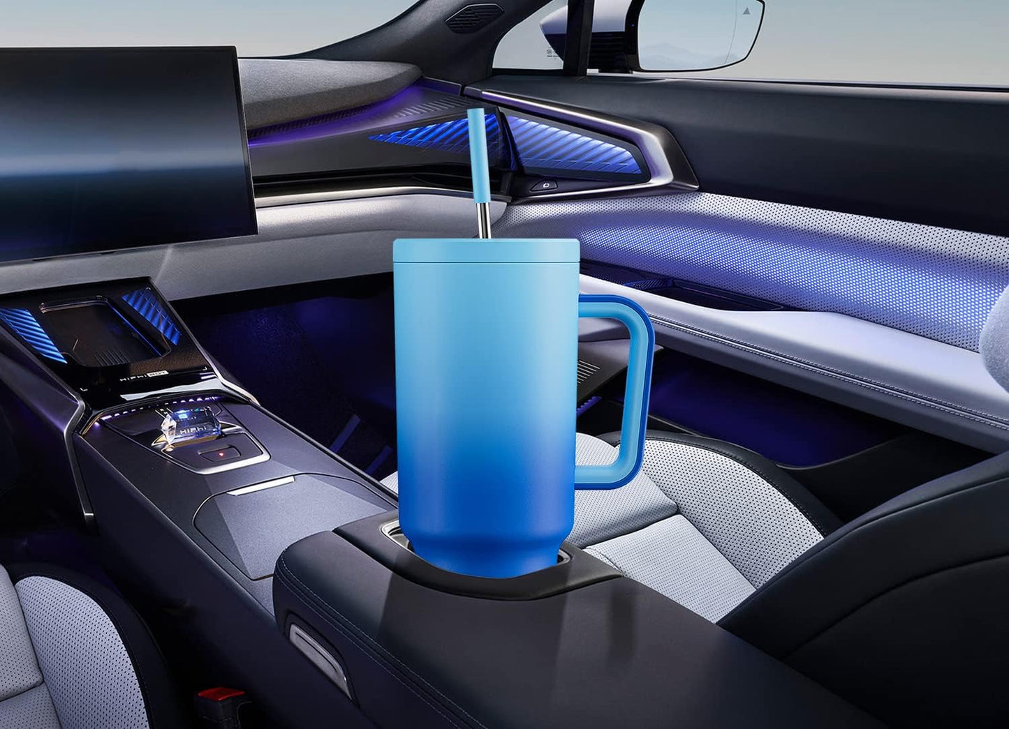 40 oz Tumbler with Handle and Straw: Stainless Steel Insulated Tumbler with Lid and Straw - 100% Leak Proof Tumbler for Car Cup Holders - Travelers Commuters Workers, Blue Rose