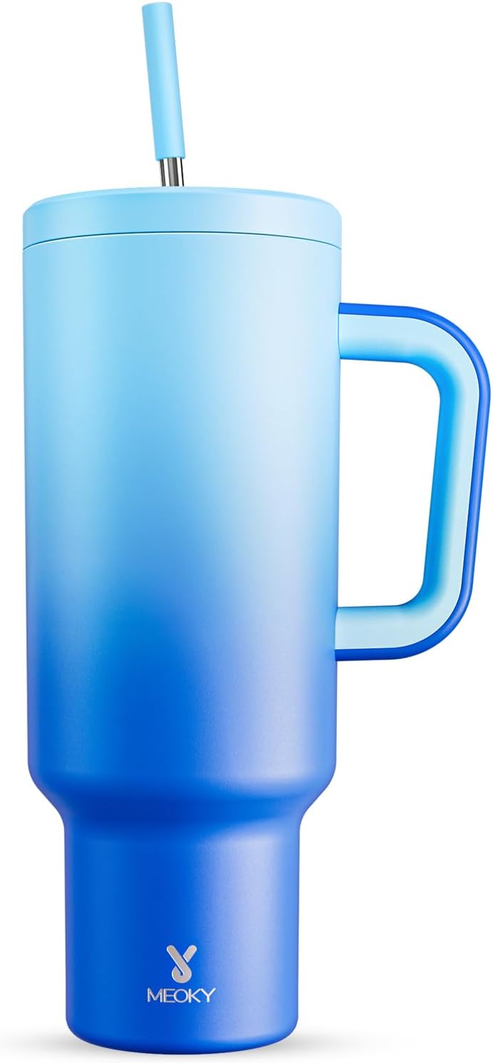 40 oz Tumbler with Handle and Straw: Stainless Steel Insulated Tumbler with Lid and Straw - 100% Leak Proof Tumbler for Car Cup Holders - Travelers Commuters Workers, Blue Rose