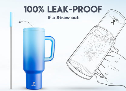 40 oz Tumbler with Handle and Straw: Stainless Steel Insulated Tumbler with Lid and Straw - 100% Leak Proof Tumbler for Car Cup Holders - Travelers Commuters Workers, Blue Rose