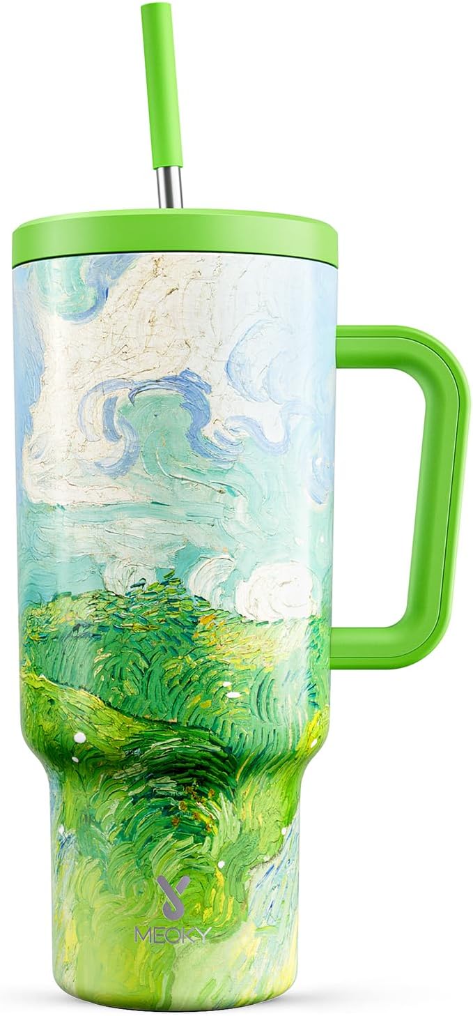 40 oz Tumbler with Handle and Straw: Stainless Steel Insulated Tumbler with Lid and Straw - 100% Leak Proof Tumbler for Car Cup Holders - Travelers Commuters Workers, Blue Rose