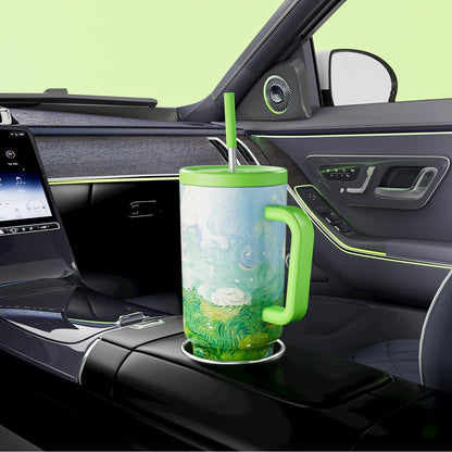 40 oz Tumbler with Handle and Straw: Stainless Steel Insulated Tumbler with Lid and Straw - 100% Leak Proof Tumbler for Car Cup Holders - Travelers Commuters Workers, Blue Rose