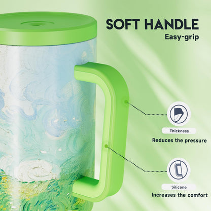 40 oz Tumbler with Handle and Straw: Stainless Steel Insulated Tumbler with Lid and Straw - 100% Leak Proof Tumbler for Car Cup Holders - Travelers Commuters Workers, Blue Rose
