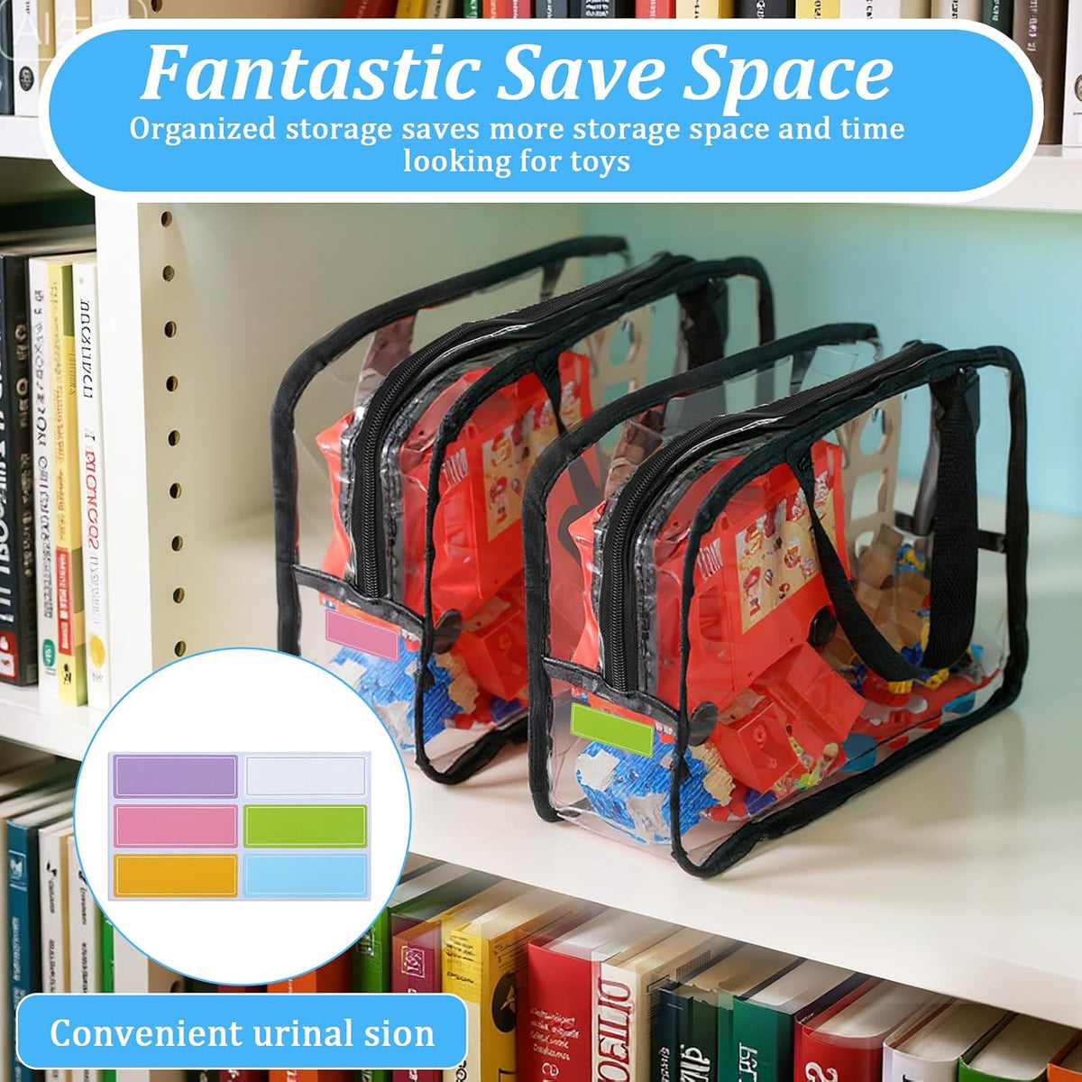 10 Packs Toy Storage Bags,Large Clear Toy Organizer Bags with Zipper and Labels Portable Reusable Waterproof PVC Toys Organizing Bag