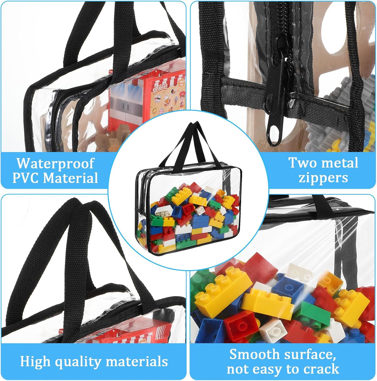 10 Packs Toy Storage Bags,Large Clear Toy Organizer Bags with Zipper and Labels Portable Reusable Waterproof PVC Toys Organizing Bag