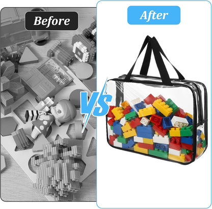 10 Packs Toy Storage Bags,Large Clear Toy Organizer Bags with Zipper and Labels Portable Reusable Waterproof PVC Toys Organizing Bag