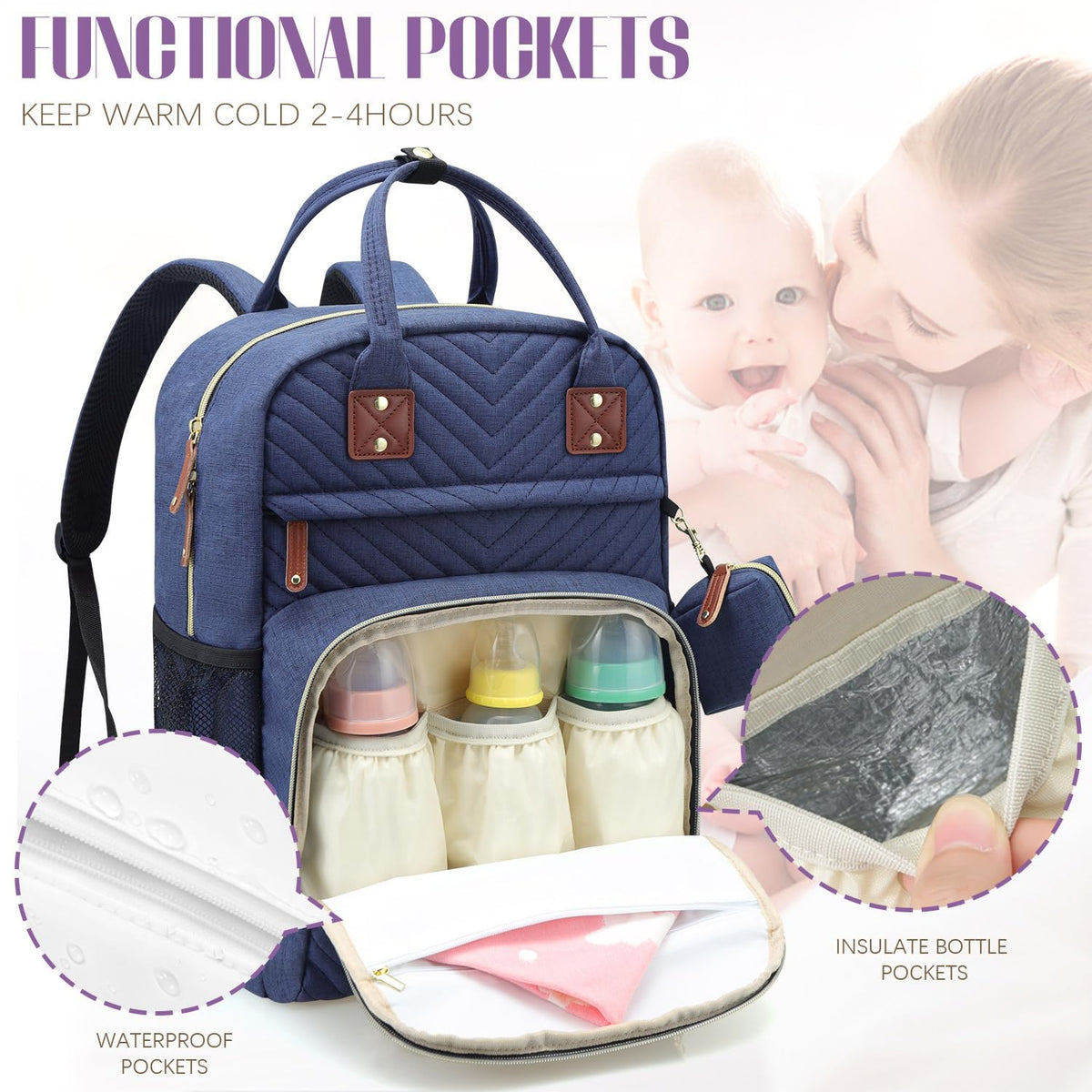 Diaper Bag Backpack, Baby Essentials Travel Tote Bag