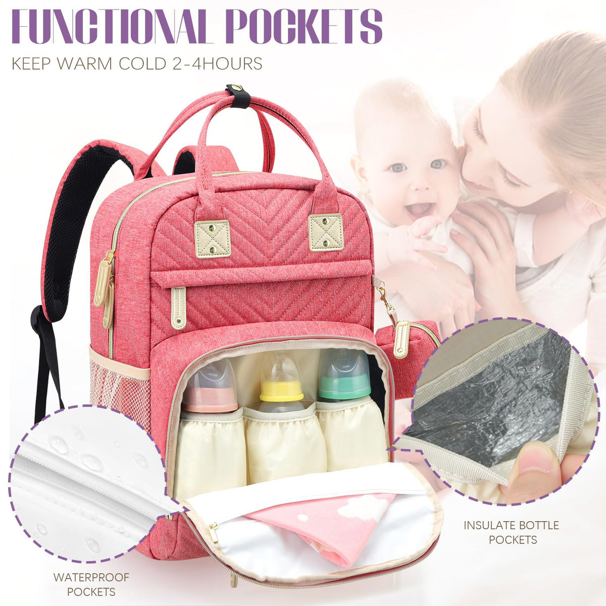Diaper Bag Backpack, Baby Essentials Travel Tote Bag