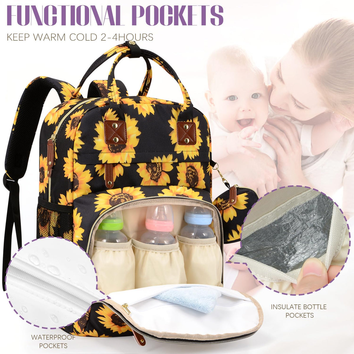 Diaper Bag Backpack, Baby Essentials Travel Tote Bag