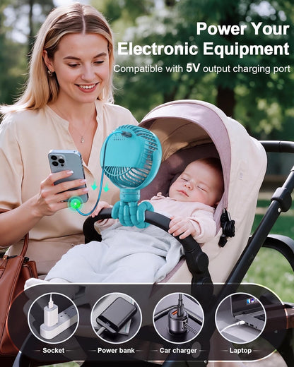 FRIZCOL 12000mAh Portable Stroller Fan 65Hours As Power Bank Baby Clip Fan
