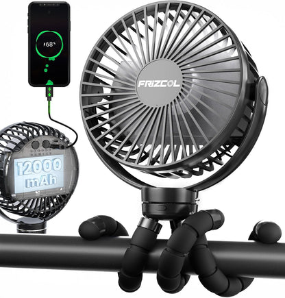 FRIZCOL 12000mAh Portable Stroller Fan 65Hours As Power Bank Baby Clip Fan