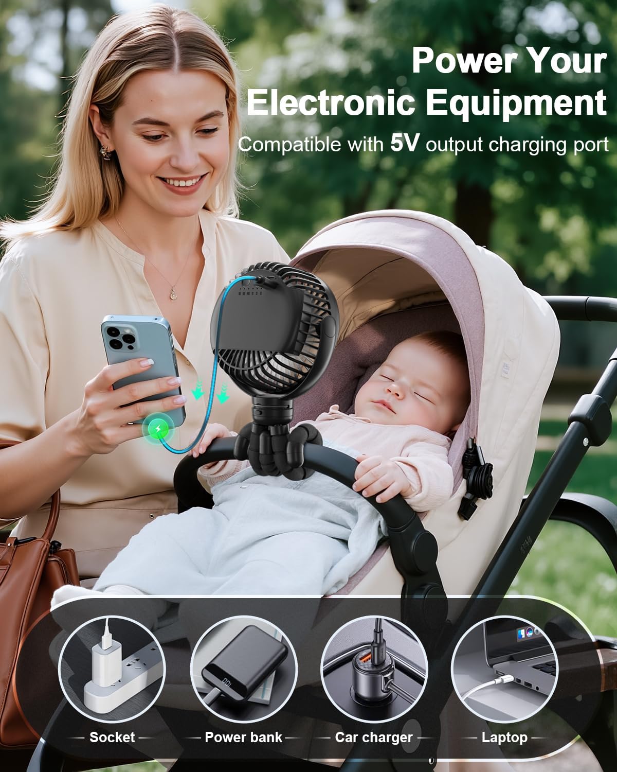FRIZCOL 12000mAh Portable Stroller Fan 65Hours As Power Bank Baby Clip Fan