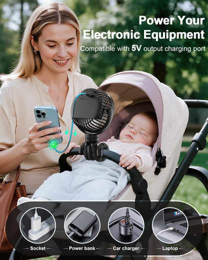 FRIZCOL 12000mAh Portable Stroller Fan 65Hours As Power Bank Baby Clip Fan
