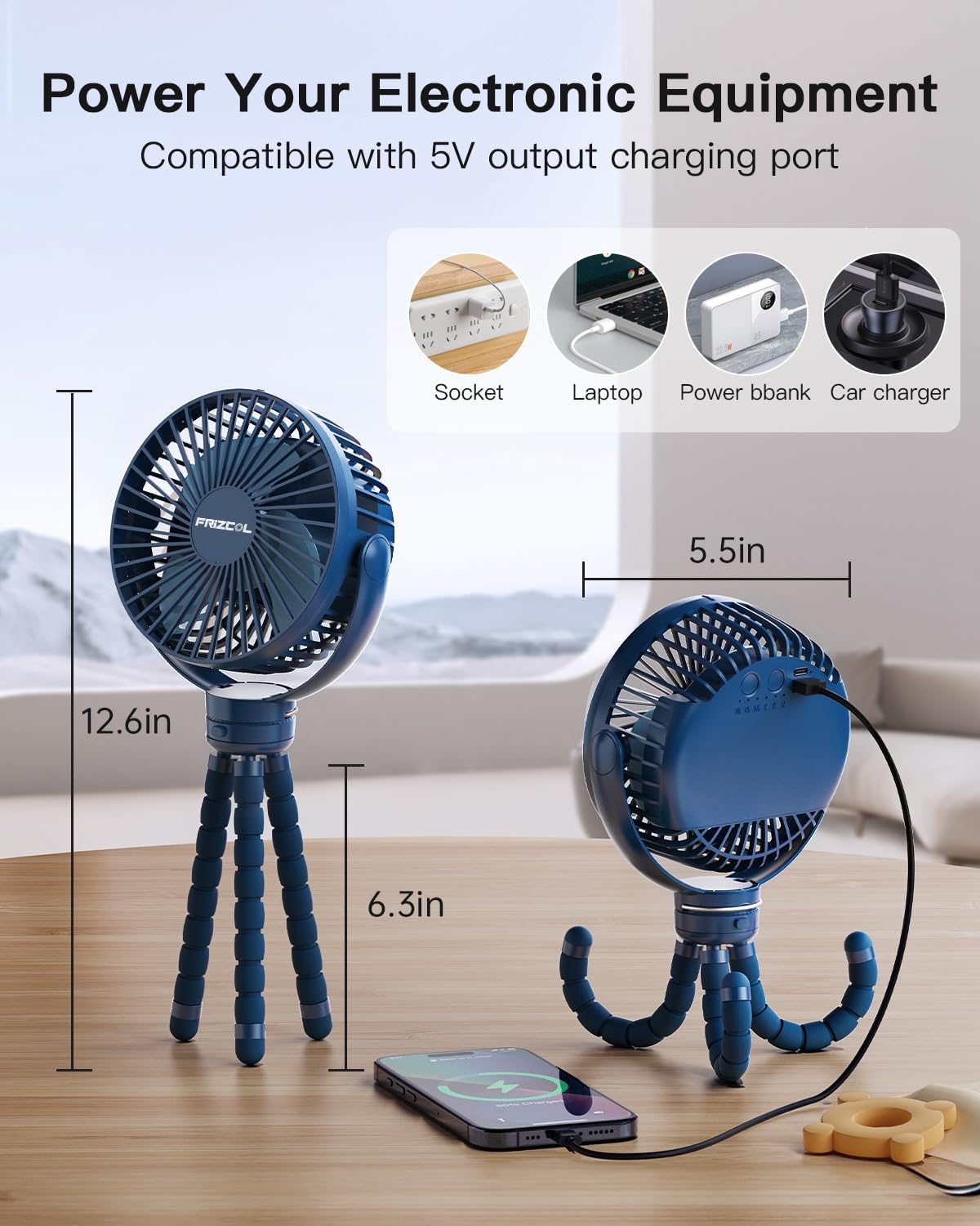 FRIZCOL 12000mAh Portable Stroller Fan 65Hours As Power Bank Baby Clip Fan
