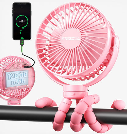 FRIZCOL 12000mAh Portable Stroller Fan 65Hours As Power Bank Baby Clip Fan