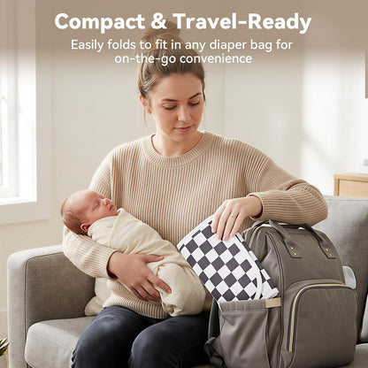 Baby Diaper Changing Mat, Waterproof, Absorbent, Soft Cotton Surface with EVA Backing, 30x24in Unfolded, Compact 8x2in with Storage Strap, Wipeable Diaper Changing Pad for Travel, Baby Gift