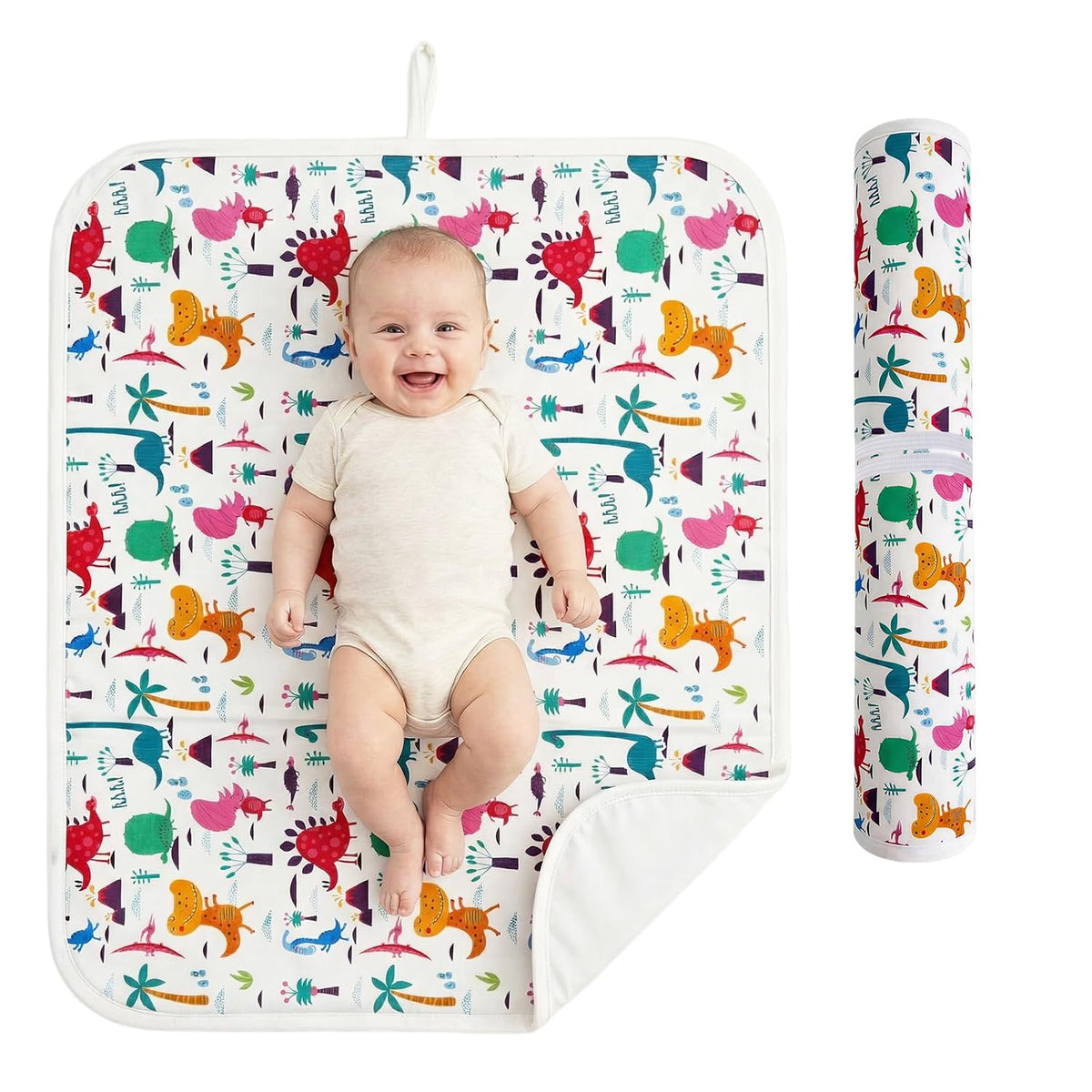 Baby Diaper Changing Mat, Waterproof, Absorbent, Soft Cotton Surface with EVA Backing, 30x24in Unfolded, Compact 8x2in with Storage Strap, Wipeable Diaper Changing Pad for Travel, Baby Gift
